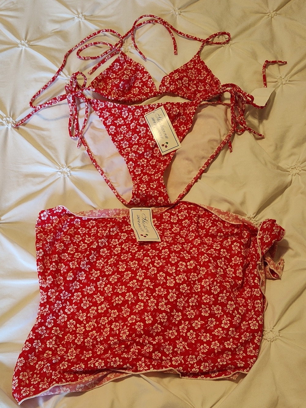 Shoshanna Red and White Floral Swim Set